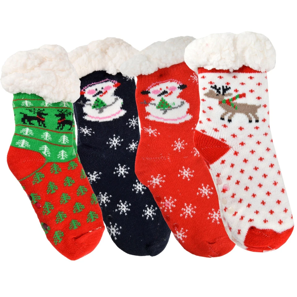 MARKENLOS 1x Paar Jungen Hüttensocken Kuschelsocken Haussocken ABS Sohle Wintersocken