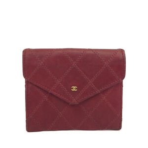 CHANEL Quilted Bicolore CC Logo Red Lambskin Bifold Wallet /1A5312