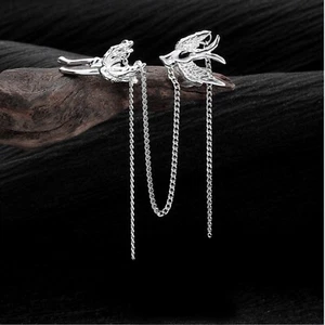 925 Sterling Silver Swallow Bird Stud Ear Cuff Earring with Dangle Chain A4644 - Imagen 1 de 6