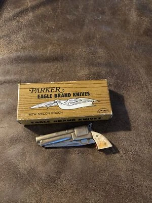 Cuchillo pistola revólver Parker Cutlery RARO de colección Wild West, con caja de latón Japón Foto 1 de 4