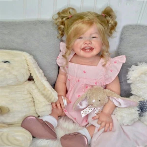 Adorable 28" Painted Reborn Baby Doll Toddler Smile Girl Hand-Rooted Hair Gift - Picture 1 of 3