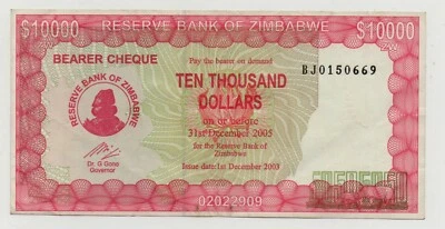 ZIMBABWE 10000 DOLLARS 2005 PICK 22 SIGN 5 LOOK SCANS - Image 1 of 2