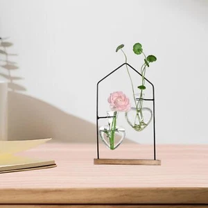 Tabletop Glass Planter Terrarium Flower Vase with Wooden Stand for Small Planter - Picture 1 of 6