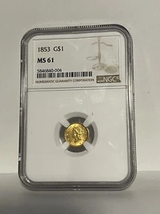 G$1 1853 Liberty Head Gold Dollar NGC MS61 * - Picture 1 of 2