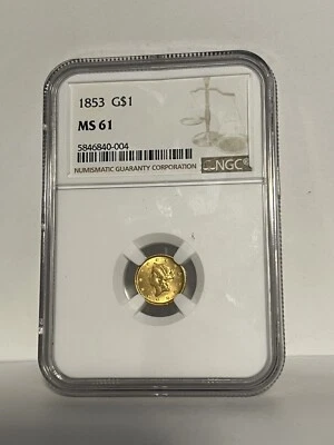 G$1 1853 Liberty Head Gold Dollar NGC MS61 * - Image 1 of 2