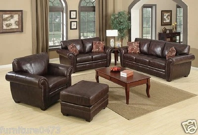 Brown Leather 3 Seater or 2 Seater or Armchair or Footstool Sofa Suite HIGHBURY - Image 1 of 4