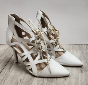 White Pointed Lace Up 4" Heel Woman's Size 7 - Picture 1 of 6