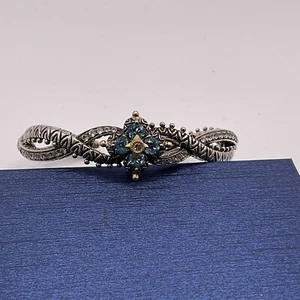 Barbara Bixby Sterling Silver 18K Blue Topaz Flower Hinged Cuff Bracelet Small - Picture 1 of 16