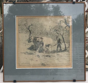 Disegno ‘’L’aratura’’ Firmato L. Tommasi (1866-1941) XX Sec, Italia. - Foto 1 di 7