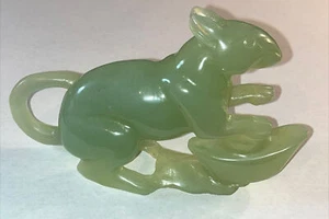 VTG Chinese Jade Carved Rat Mouse Statue Figurine Green Zodiac Lucky Wealth Art - Picture 1 of 18