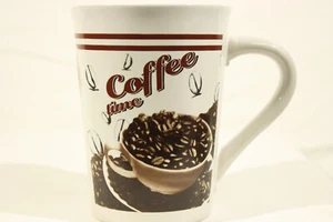 Coffee Cup Coffee Time 4.5" White Brown - Picture 1 of 3