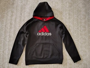 Adidas Boys Large 14/16 Boy Pullover Athletic Hoodie Climawarm Black Red - Picture 1 of 5