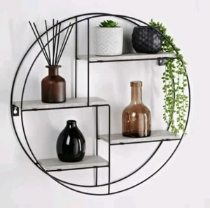 Metal Wire Wall Shelf Home Concrete Floating Round Multi-Section Grey Shelves UK - Picture 1 of 5