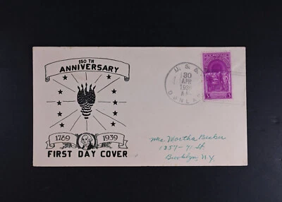Apr 30 1939 FDC USA Scott # 854-19 Unofficial City VF Cover USS Ship Cancel - Image 1 of 2