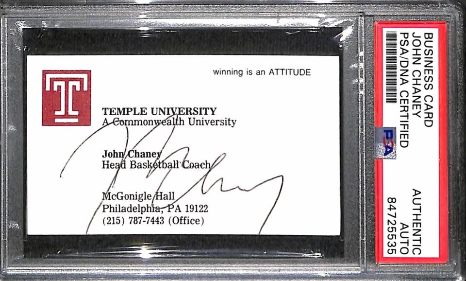 John Chaney "Temple Owls 7 Time Champs HOF" Autographed Signed Business Card PSA - Image 1 of 3