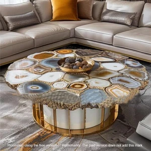 White Agate Coffee Table, Live Edge Side Table, Modern Living Room Furniture - Picture 1 of 10