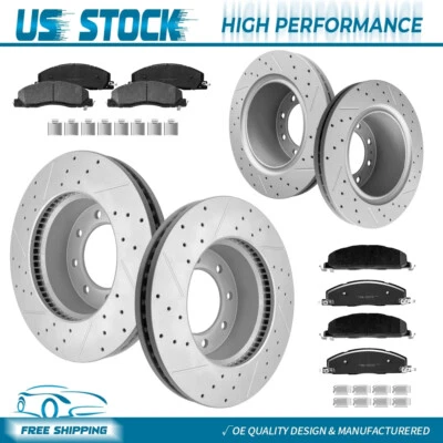 Rotores dianteiros e traseiros perfurados + kit de pastilhas de freio para Dodge Ram 2500 Ram 3500 2009-2018 - Imagem 1 de 4