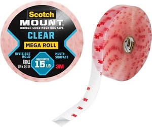 Scotch Clear Double-Sided Mega Roll Mounting Tape, 1" x 12.5 yd, Holds 15 lbs - Picture 1 of 8