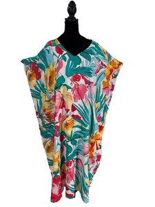 Gypsy Blu NWT Tropical Floral Maxi Caftan Lounge Dress One Size O/S - Picture 1 of 7