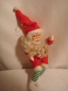 Vintage Christmas Santa Vinyl Face- With Striped Socks 14" Hanging Ornament - Picture 1 of 2