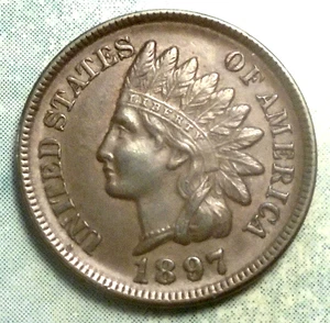 1897 Indian Head Cent BU BRILLIANT UNCIRCULATED Brown-Lustrous! Crisp LIBERTY - Picture 1 of 3