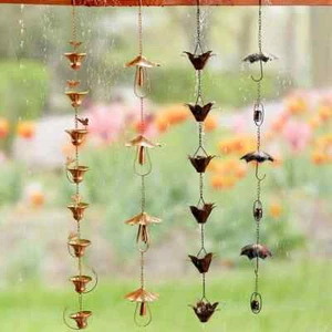 Rain Chain 4 Ft. Hanging Cups Buckets Porch Decor Outdoor Downspout - Picture 1 of 10
