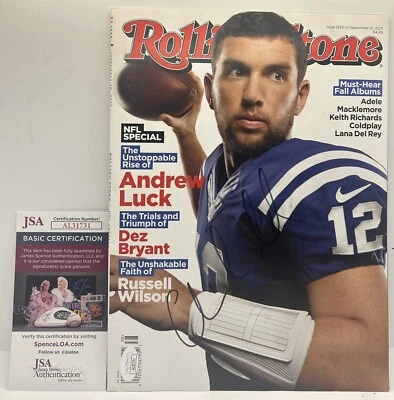 Andrew Luck Signed Rolling Stone Magazine No Label Indianapolis Colts JSA COA - Image 1 of 3