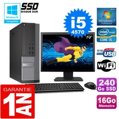 PC DELL 7020 SFF Core I5-4570 Ram 16Go Disque 240 Go SSD Wifi W7 Ecran 19" - Bild 1 von 4