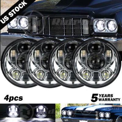 4pcs 5.75" 5-3/4" ROUND LED HI/LO SEALED BEAM DRL HEADLIGHTS WHITE CHEVY GMC - Image 1 of 4