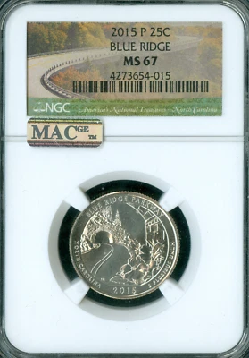 2015 P BLUE RIDGE FLAG QUARTER NGC MS67 PQ FINEST GRADE MAC SPOTLESS  . - Image 1 of 2