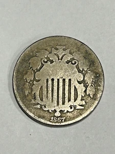 1867  SHIELD NICKEL, NO RAYS,  nice - Picture 1 of 2