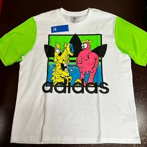 Adidas Mens White Green Graphic Jeremy Scott Crew Neck Pullover T Shirt Size M L - Picture 1 of 5