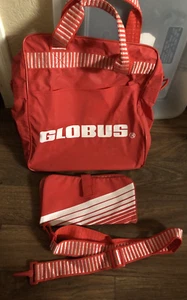 Globus Airlines Red & White Vinyl Vintage Travel Bag, Tote, 14" x 13" x 6" NICE - Picture 1 of 4