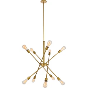 Chandelier Brass Color Dining Living Room Kitchen Bedroom 10 Light Fixture 32" - Picture 1 of 7