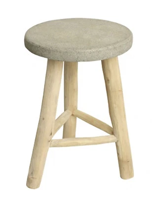 1x Hocker Holz massiv Beistelltisch Nachttisch Holztisch Dreibein Stein Platte  - Bild 1 von 3