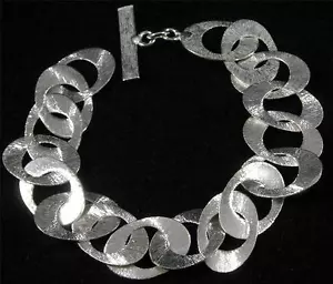 Gebürstetes strukturiertes versilbertes Kupfer oval rundes Loch Kette Armband 6 3/4" - 8" - Bild 1 von 3