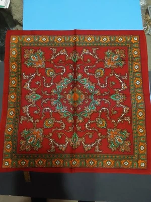 Vintage 70s 100% Virgin Wool  Scarf RN # 16432 RED PAISLEY PRINT JAPAN - Image 1 of 4