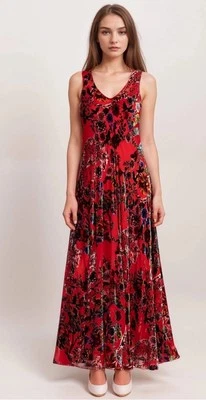 Johnny Was Bias Dress Bobcat Forest Silk Blend Red Floral Maxi SZ XS $575 NWT - Image 1 of 4