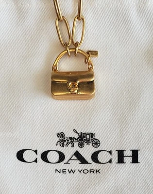 COACH MINI BOLSO ATIGRADO ENCANTO TONO LATÓN COLGANTE CLIP CADENA COLLAR NUEVO CON ETIQUETAS Foto 1 de 4