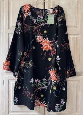 Nuevo con etiquetas Vestido H&M Negro Floral Manga Larga Cambio Línea A Talla XXL Foto 1 de 4