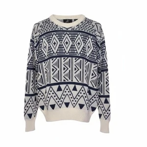 Vintage Anthonys Crew Neck Sweater White Blue Geometric Aztec Print Medium - Picture 1 of 10