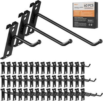 2/4/6 Inch Gridwall Hooks, 60 Pack Heavy Duty Black Display Hooks for Grid Wall - Image 1 of 4