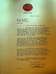 Películas dañadas Metro Pictures con membrete del 6 de enero de 1916 - Imagen 1 de 1