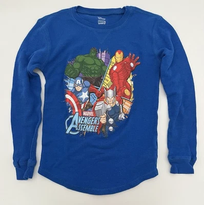 Camisa manga longa malha waffle macia Disney Marvel Kids tamanho 9/10 Avengers Assemble - Imagem 1 de 4
