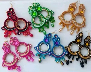 Pendientes mexicanos soutache Mayoreo Lote 6 Pares de Aretes Soutache artesanal. - Imagen 1 de 11