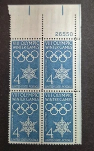 1960 US Stamp  #1146 -4cent   Winter Olympics Plate Block of 4 MNH - Picture 1 of 2