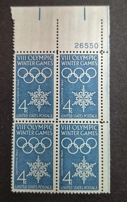 1960 US Stamp  #1146 -4cent   Winter Olympics Plate Block of 4 MNH - Image 1 of 2