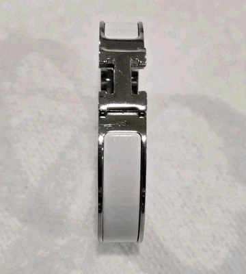 Hermes унисекс белый овальный браслет браслет Snap серебристый с оригинальной коробкой  - Изображение 1 из 4