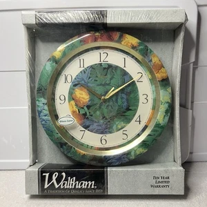 Waltham Quartz Vintage Wall Clock 90s Floral Glass Lens Color 11.5" NOS Sealed - Picture 1 of 9
