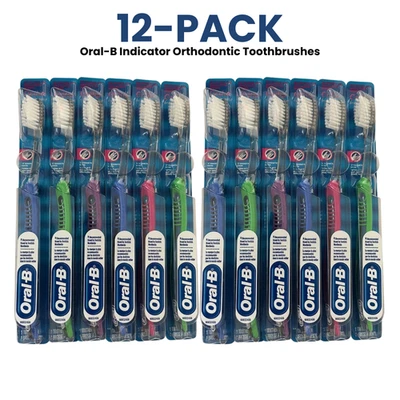 12-PK Oral-B Indicator Orthodontic Ergo Grip Manual Toothbrush 35 Soft Bristles - Image 1 of 4